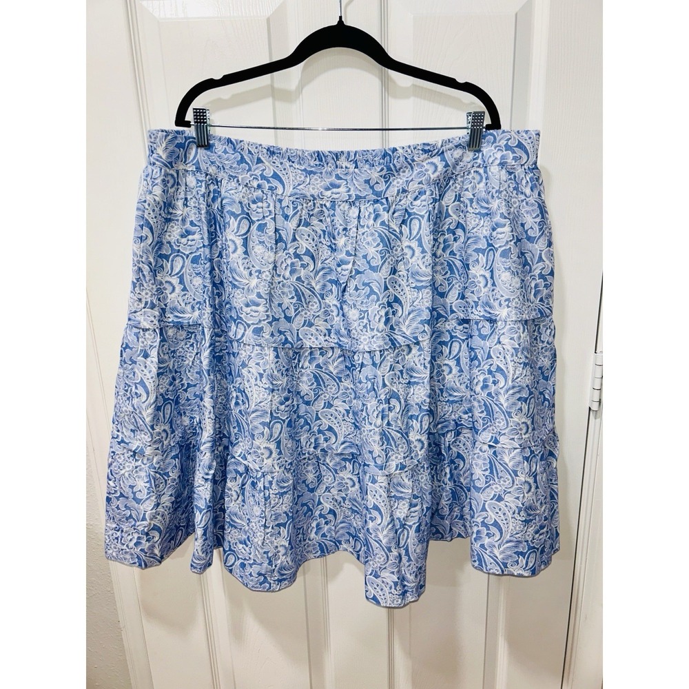 Soft‎ Surroundings Talisa Linen/Cotton Blend Skirt 2X Blue Paisley Floral